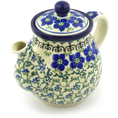 Polish Pottery Tea or Coffee Pot 20 oz Blue Dogwood