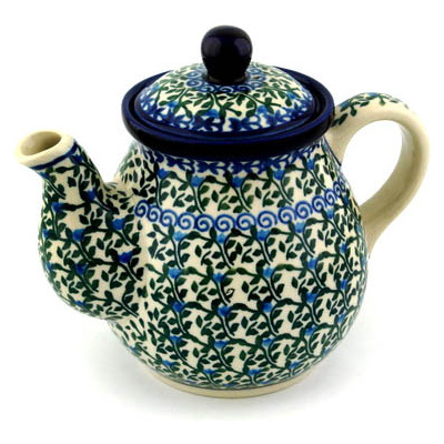 Polish Pottery Tea or Coffee Pot 20 oz Blue Ivy