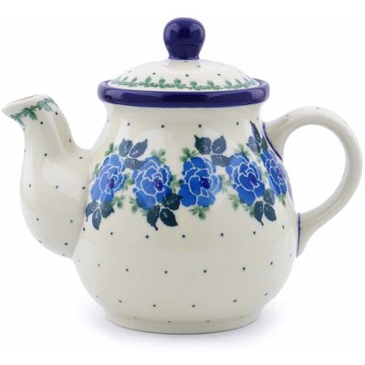Polish Pottery Tea or Coffee Pot 20 oz Blue Rose