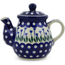 Polish Pottery Tea or Coffee Pot 20 oz Blue Tulip Peacock