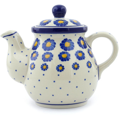 Polish Pottery Tea or Coffee Pot 20 oz Blue Zinnia