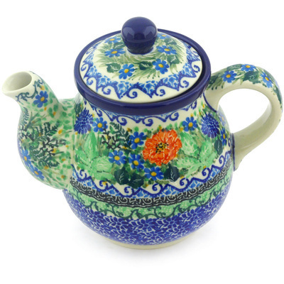 Polish Pottery Tea or Coffee Pot 20 oz Bountiful Bouquet UNIKAT