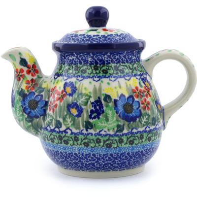 Polish Pottery Tea or Coffee Pot 20 oz Country Garden UNIKAT