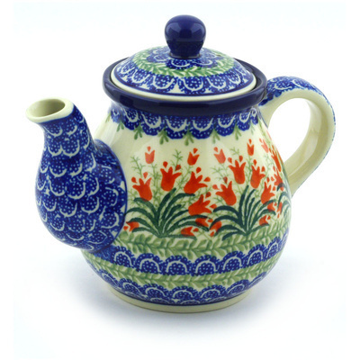Polish Pottery Tea or Coffee Pot 20 oz Crimson Bells