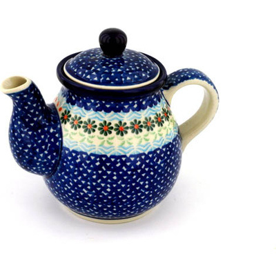 Polish Pottery Tea or Coffee Pot 20 oz Daisies By The Sea