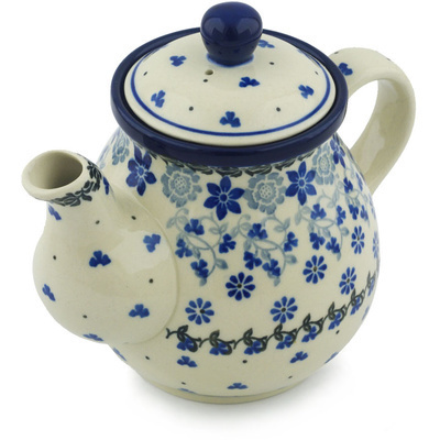 Polish Pottery Tea or Coffee Pot 20 oz Daisy Blues