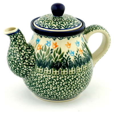 Polish Pottery Tea or Coffee Pot 20 oz Dancing Tulips
