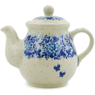 Polish Pottery Tea or Coffee Pot 20 oz Delicate Blue UNIKAT