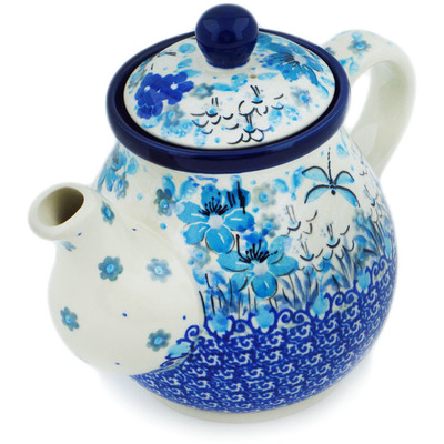 Polish Pottery Tea or Coffee Pot 20 oz Dragonfly Blues UNIKAT