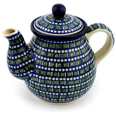 Polish Pottery Tea or Coffee Pot 20 oz Emerald Mosaic