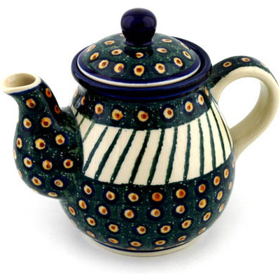 Polish Pottery Tea or Coffee Pot 20 oz Emerald Peacock