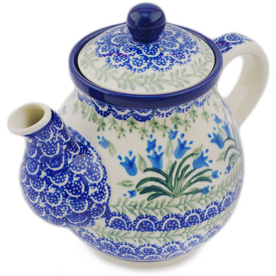 Polish Pottery Tea or Coffee Pot 20 oz Feathery Bluebells