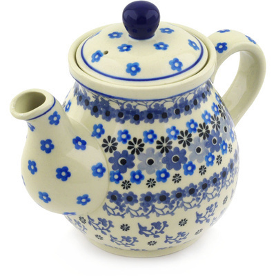 Polish Pottery Tea or Coffee Pot 20 oz Flowers Covered With Snow