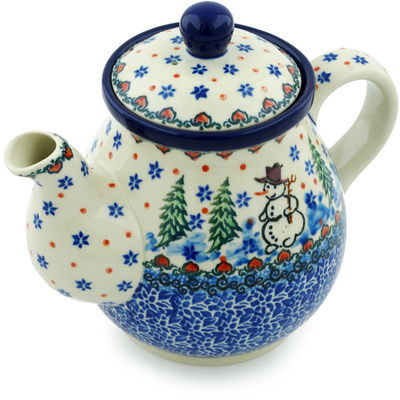 Polish Pottery Tea or Coffee Pot 20 oz Frosty The Snowman UNIKAT