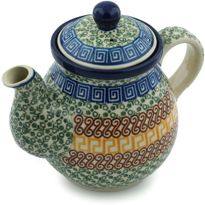 Polish Pottery Tea or Coffee Pot 20 oz Grecian Sea