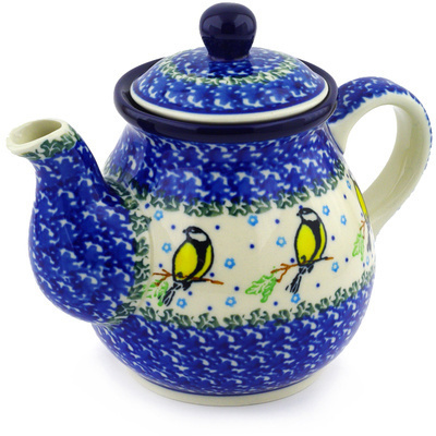 Polish Pottery Tea or Coffee Pot 20 oz Happy Goldfinch
