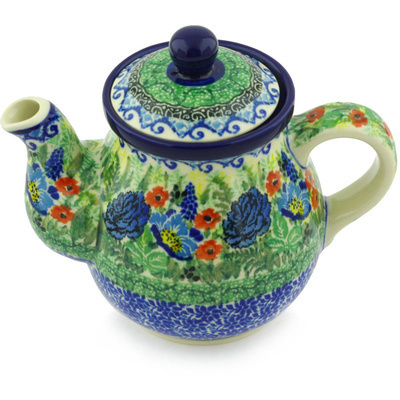 Polish Pottery Tea or Coffee Pot 20 oz Joyful Blue UNIKAT