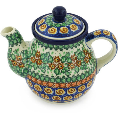 Polish Pottery Tea or Coffee Pot 20 oz Maple Leaves UNIKAT