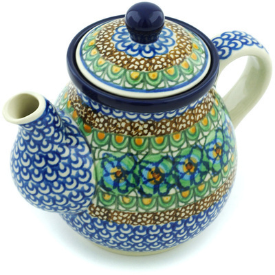 Polish Pottery Tea or Coffee Pot 20 oz Mardi Gras UNIKAT