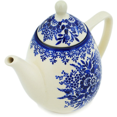 Polish Pottery Tea or Coffee Pot 20 oz Morning Frost UNIKAT