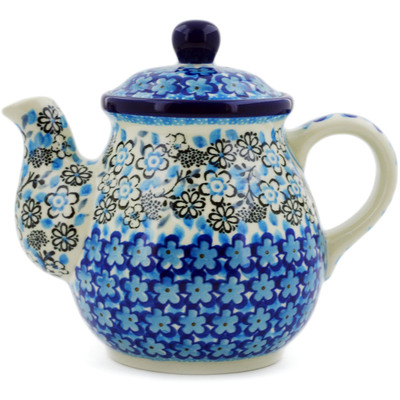 Polish Pottery Tea or Coffee Pot 20 oz Out Of Blue UNIKAT