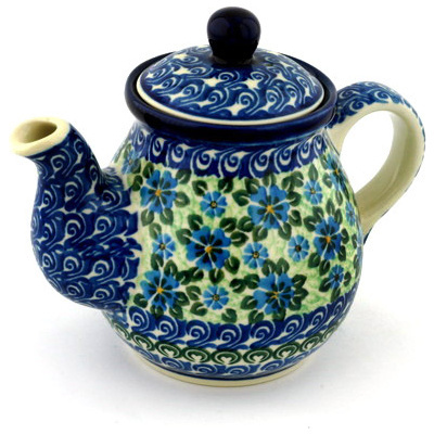 Polish Pottery Tea or Coffee Pot 20 oz Pansies On The Shore UNIKAT