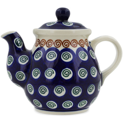 Polish Pottery Tea or Coffee Pot 20 oz Peacock Spiral
