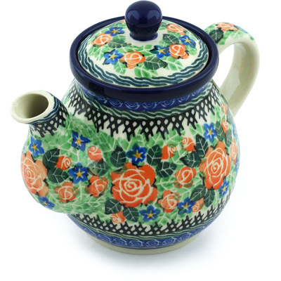 Polish Pottery Tea or Coffee Pot 20 oz Rose Emporium UNIKAT