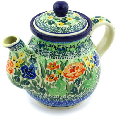Polish Pottery Tea or Coffee Pot 20 oz Splendid Meadow UNIKAT