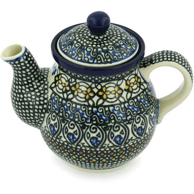 Polish Pottery Tea or Coffee Pot 20 oz Stain Glass UNIKAT