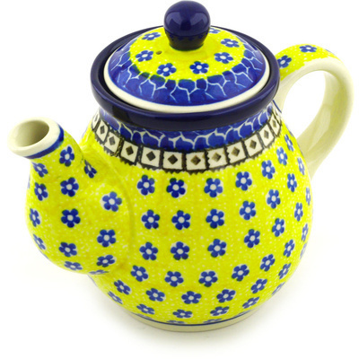 Polish Pottery Tea or Coffee Pot 20 oz Sunburst Daisies