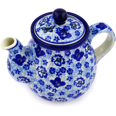 Polish Pottery Tea or Coffee Pot 20 oz True Blue Calico