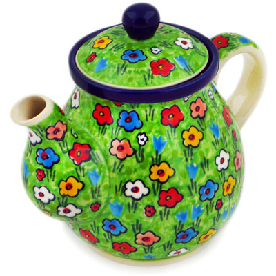 Polish Pottery Tea or Coffee Pot 20 oz Whimsical Garden UNIKAT