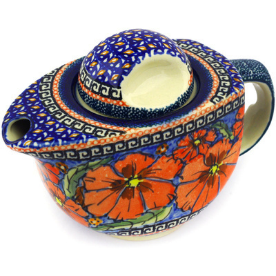 Polish Pottery Tea or Coffee Pot 22 oz Poppies UNIKAT