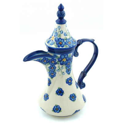 Polish Pottery Tea or Coffee Pot 23 oz Field Of Blue UNIKAT