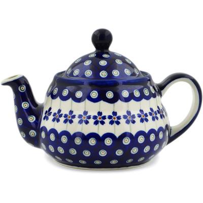 Polish Pottery Tea or Coffee Pot 23 oz Flowering Peacock