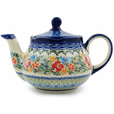 Polish Pottery Tea or Coffee Pot 27 oz Butterfly Sea UNIKAT