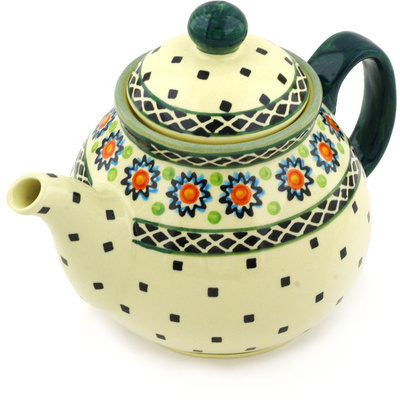 Polish Pottery Tea or Coffee Pot 27 oz Sunburt Circle