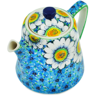 Polish Pottery Tea or Coffee Pot 29 oz Pansies And Daisies UNIKAT
