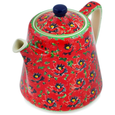 Polish Pottery Tea or Coffee Pot 29 oz Savvy Scarlet UNIKAT