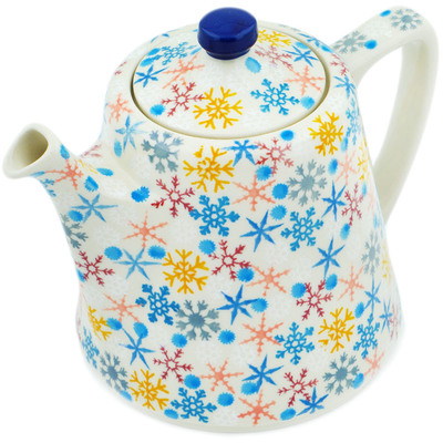 Polish Pottery Tea or Coffee Pot 29 oz Vintage Snow Fall UNIKAT