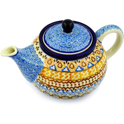 Polish Pottery Tea or Coffee Pot 3&frac12; cups Aztec