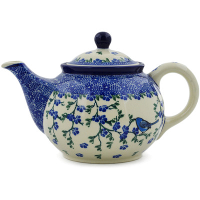 Polish Pottery Tea or Coffee Pot 3&frac12; cups Baby Blue Bird
