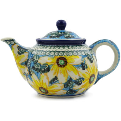 Polish Pottery Tea or Coffee Pot 3&frac12; cups Black Eyed Susan UNIKAT