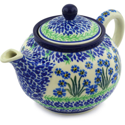 Polish Pottery Tea or Coffee Pot 3&frac12; cups Blue April Showers