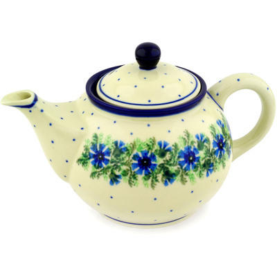 Polish Pottery Tea or Coffee Pot 3&frac12; cups Blue Bell Wreath