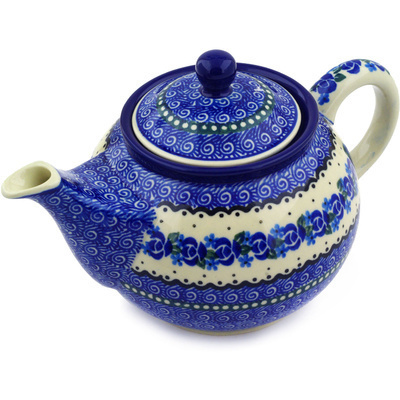 Polish Pottery Tea or Coffee Pot 3&frac12; cups Blue Bud Sea