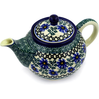 Polish Pottery Tea or Coffee Pot 3&frac12; cups Blue Chicory