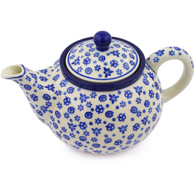 Polish Pottery Tea or Coffee Pot 3&frac12; cups Blue Confetti