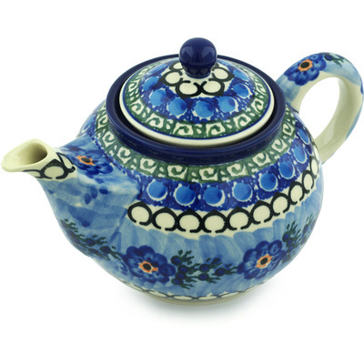 Polish Pottery Tea or Coffee Pot 3&frac12; cups Blue Delight UNIKAT